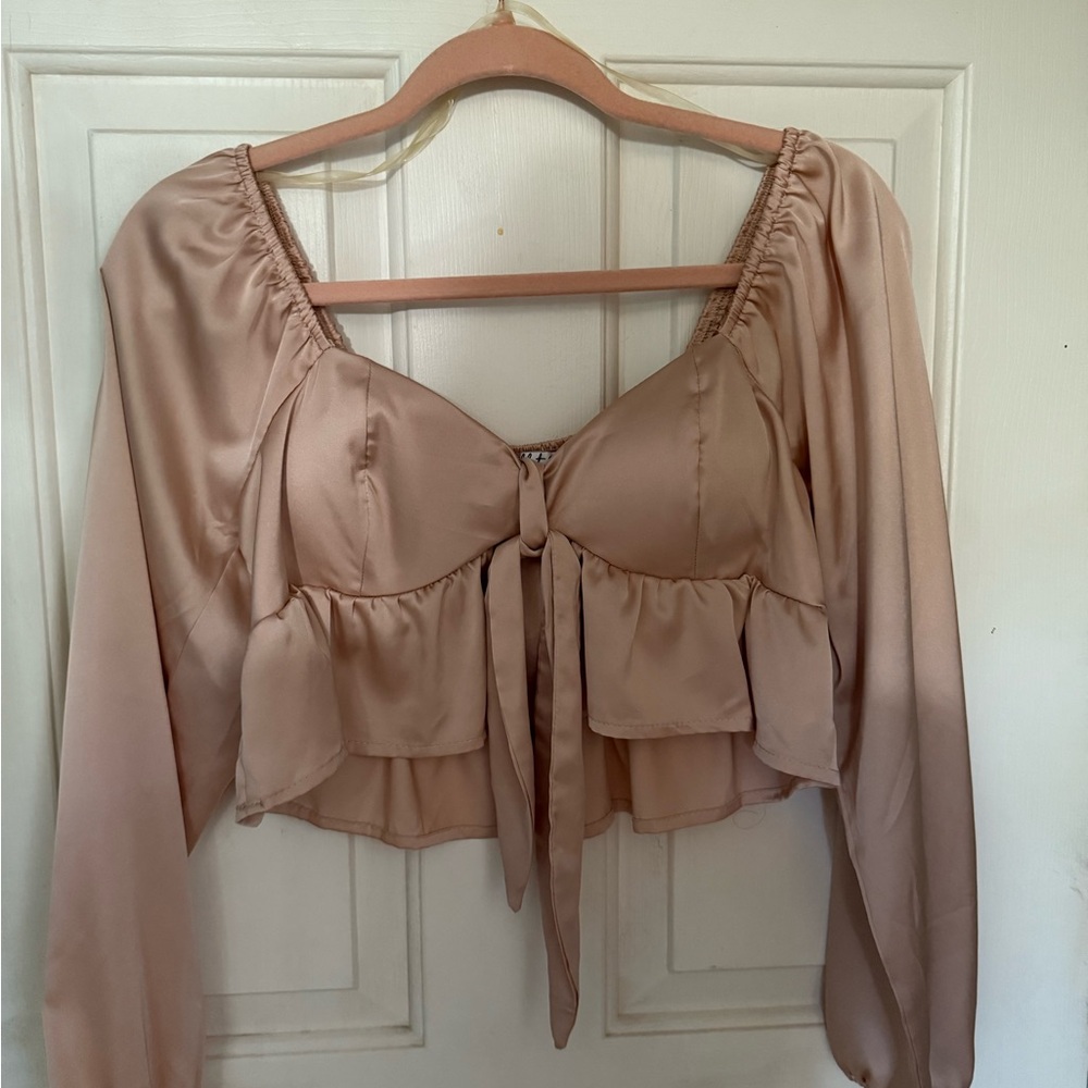 Elegant Satin Crop Top - Tan
